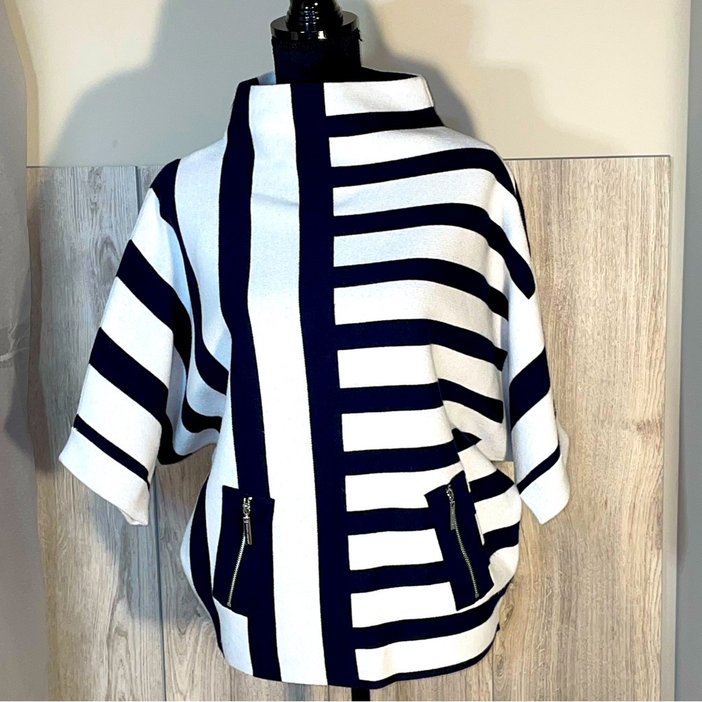 Joseph Ribkoff Midnight Blue/Vanilla Stripe Sweater Knit Pullover Style 251933 S